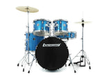 Kit de batterie Ludwig 5 pièces Accent Fuse avec matériel, cymbales et trône Blue Sparkle 10 12 14 14SN 20BD