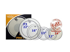 Remo Pro Pack Clear Pinstripe 12 13 16 + 22 Clear P3 + 14 Coated Ambassador